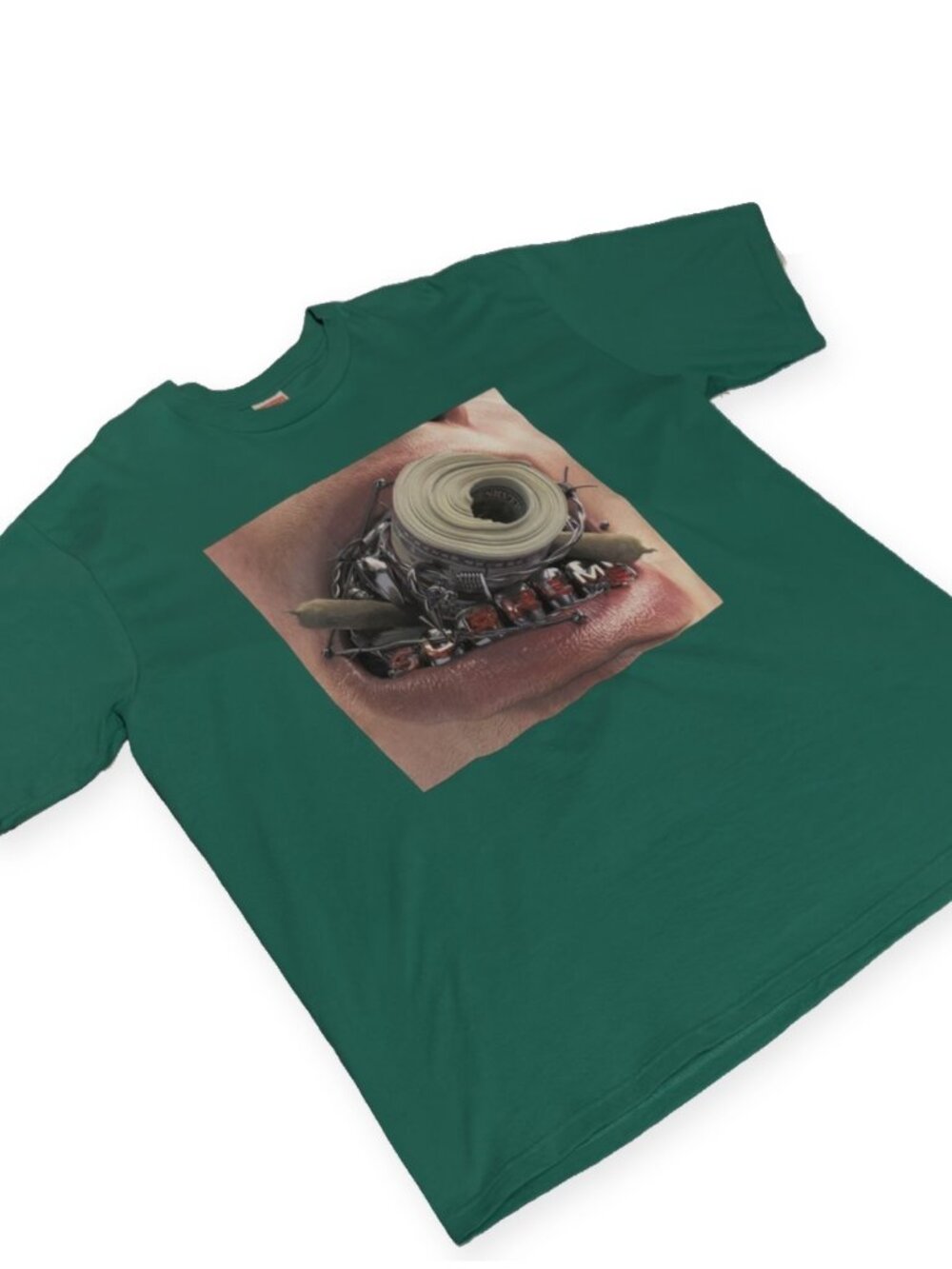 Supreme Green Photo Graphic Tee Lips Money Print Size XL